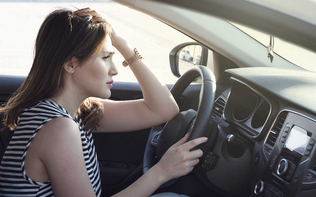 Stressed Woman Driver Sitting Inside Her Car